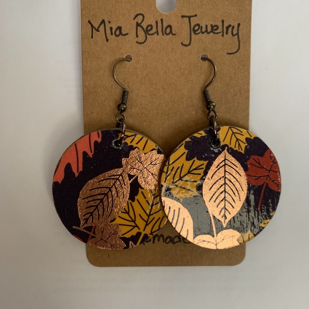 Round Wood Earrings Decoupaged